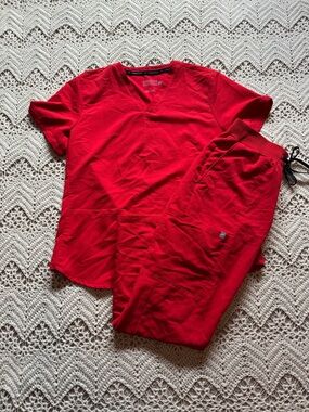 Fabletics Red V-Neck Scrub Top And Scrub Bottom Set Size Medium Short Nurses